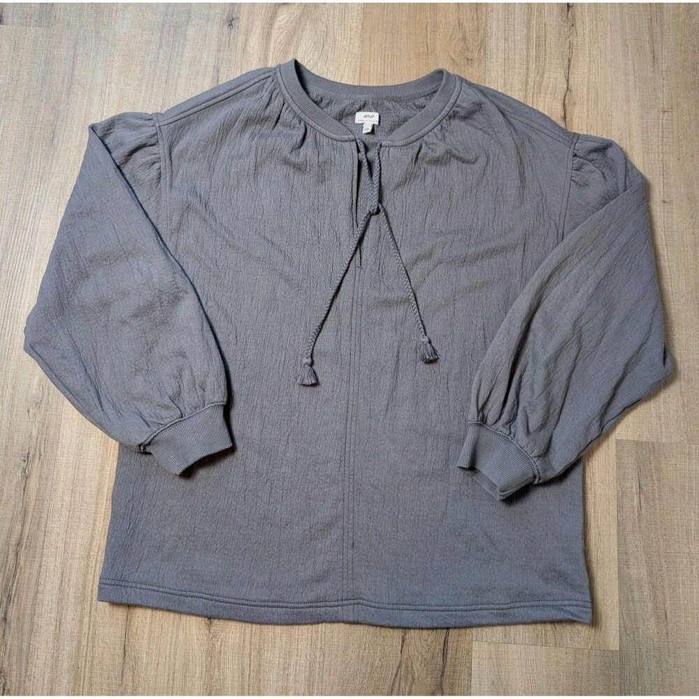 NWOT Aerie Size M Easy Street Gauze Sweatshirt Tassel Tie Grey Oversized Boho - Picture 10 of 11
